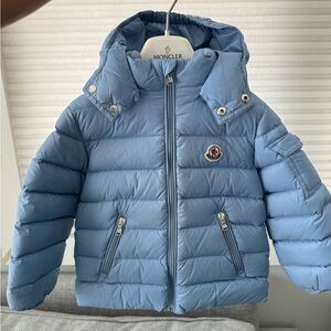 Moncler Kids Light Blue Hooded Puffer Coat